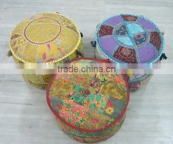 Home Hotel Decor Floor Stool , Ottoman , Fabric Round Stool