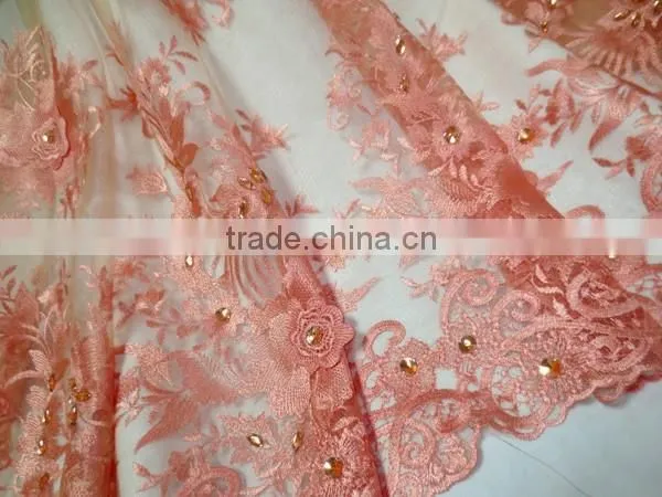 2015 African Embroidery French Lace With Beads for Ball Gown/Wedding Dress Fabric photo-4