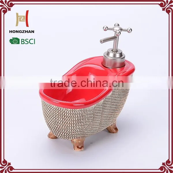 Hand Carvedceramic Bathroom Set of Lotion Dispenser,mini Bathtub With Soap Dish