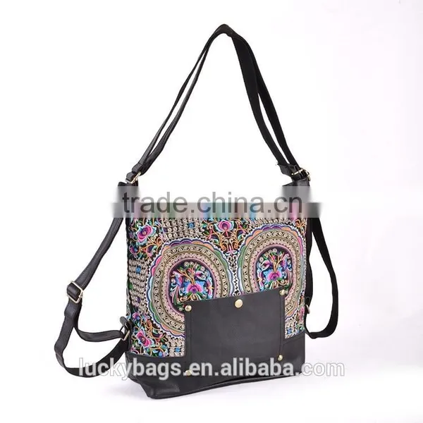 2015 New Products Leather Handbag Hmong Girl Handbag Silk Yarn Embroidery Backpack photo-2