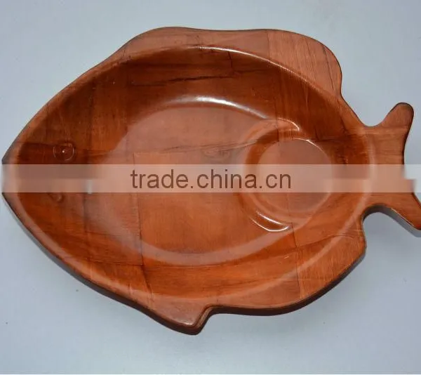 White and Red Fish Shape Bamboo and Wooden Plate for Family,and Kid Tablware