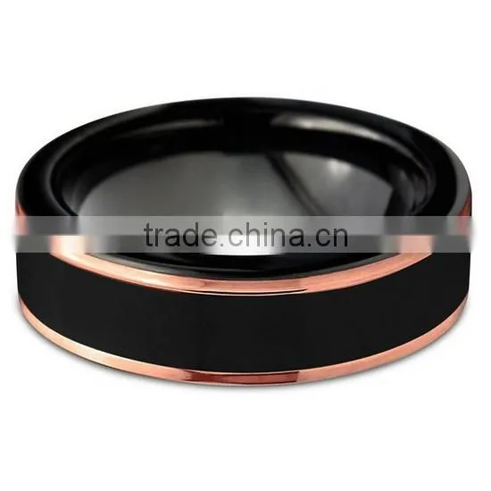 8MM Rose Gold Plated Tungsten Carbide Ring, Black Brushed Comfort Fit Tungsten Carbide Ring photo-3