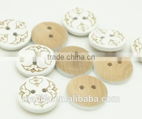 White 2 Holes Figure Logo Laser Engraved on Wood Button photo-2