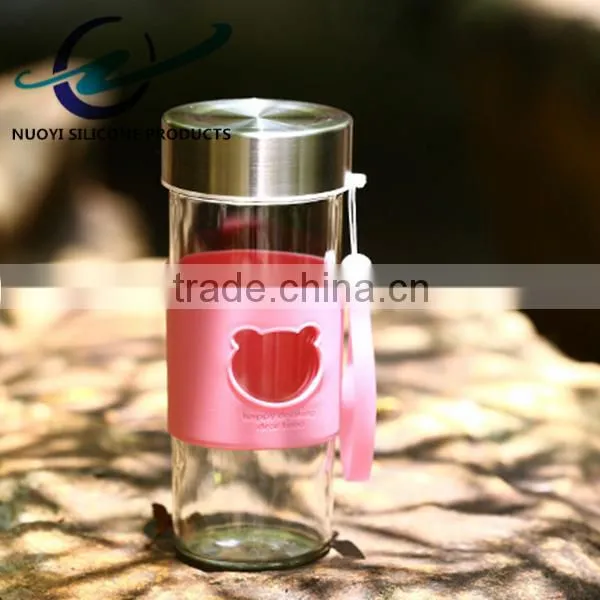 Cute Cat Shape Short Glass Bottle Silicone Cup Sleeve photo-4