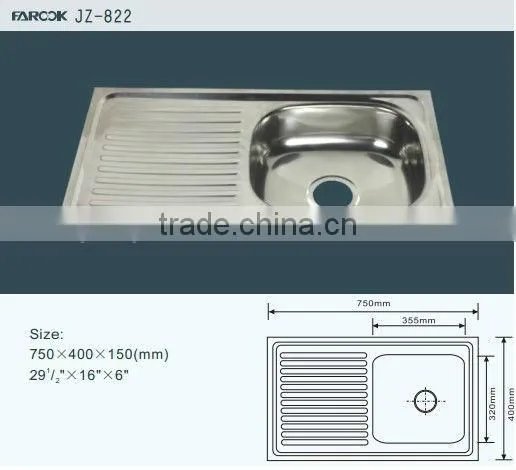 Single Bowl Single Tray 75*40 Stainless Steel Kitchen Basin photo-2