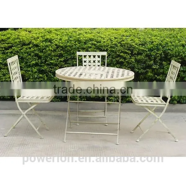 Vintage Cream Color Brush Burgandy Wrought Iron Bistro Set photo-3