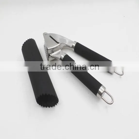 Amazon Best Seller Stainless Steel Garlic Press Set Silicone Garlic Peeler photo-2