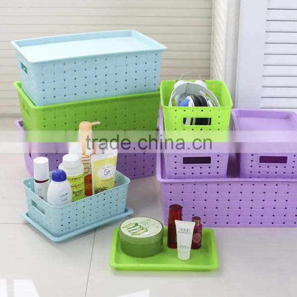 Plastic pp Rattan Style Hollow-out Basket With Lid & Handle photo-3