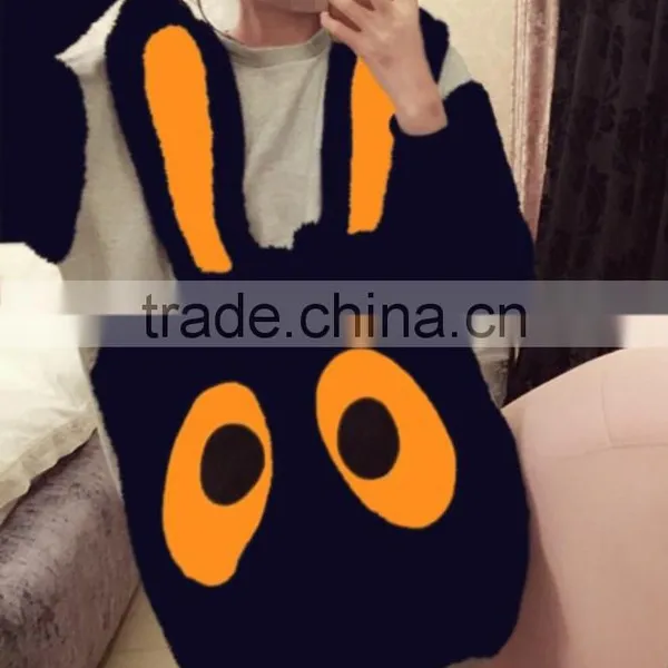 Woman Girl Sweater Fleece Inside Topsfleece Inside Cute Ear Rabbit Pattern Brand China OEM Whoesale is OK photo-3