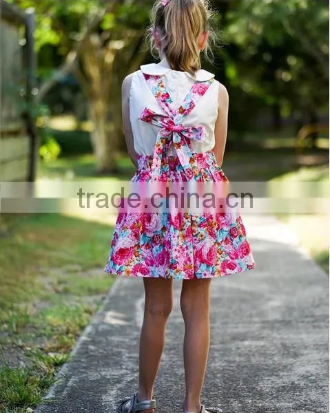Boutique Children Cotton Flower Pattern Toddler Girl Summer Suspender Princess Dress photo-3