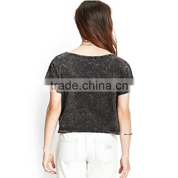 2015 Fashion Ladies Short Sleeves Deep Gray Pure Color 100%cotton T-shirt photo-4