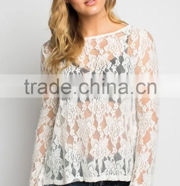 Beautiful Lace Front Long Sleeve Lower Back Lace Blouse photo-2