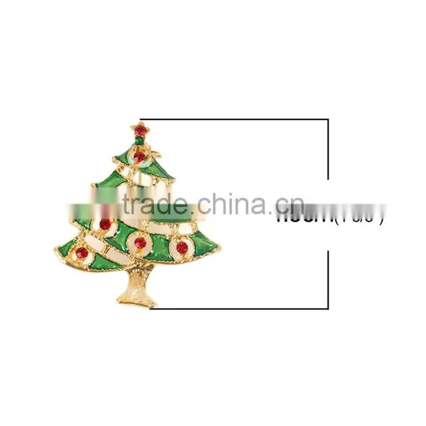 Pin Brooches Christmas Tree Gold Plated Green Enamel Red Rhinestone Wholesale Bulk Brooch photo-2