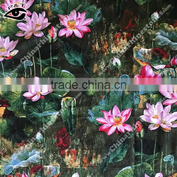 Chinese Style Fabric Lotus Printed Cotton Linen Fabric Fo Cloth Househoud photo-5