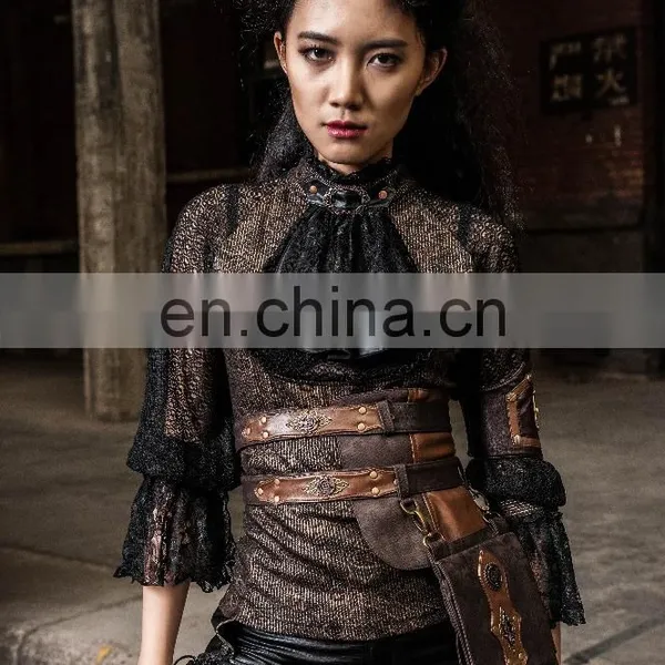 Steampunk Blouse With Jabot Laced See-through Bust Detail and Open Back photo-5