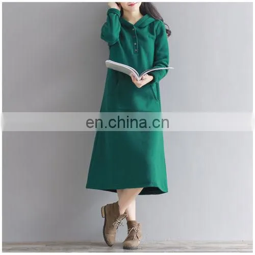 2017 Famous Brand Fashion Winter Women's Casual Hooded Mid-Long Sweatshirt Dress Long Sleeve Pullover photo-2