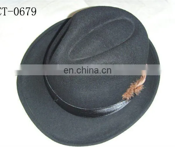 Fashion wool felt top hat fedora hat with feather