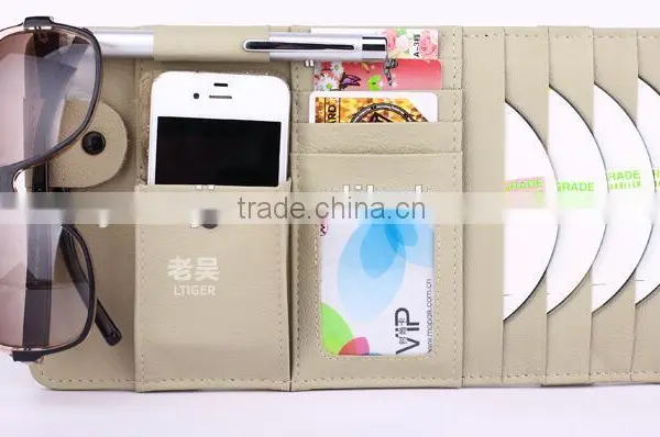 New Multi-function 7pcs Disks CD DVD Glasses Cards Sotre Case Holder Bag for Auto Vehicle Truck Sun Visor Organizer Beige photo-2