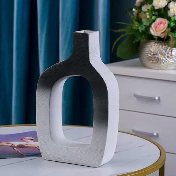 Nordic Light Luxury White Black Hollow Out Art Different Size Ceramic Vase For Hotel Table photo-3