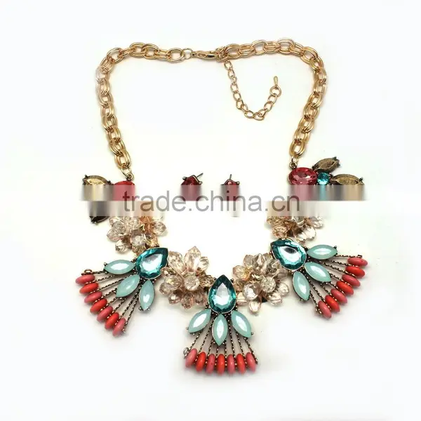 2015 Latest Design Beads Fashion Jewelry Crystal Necklace Set Alloy Glass Beads Jewelry Set for Women photo-2