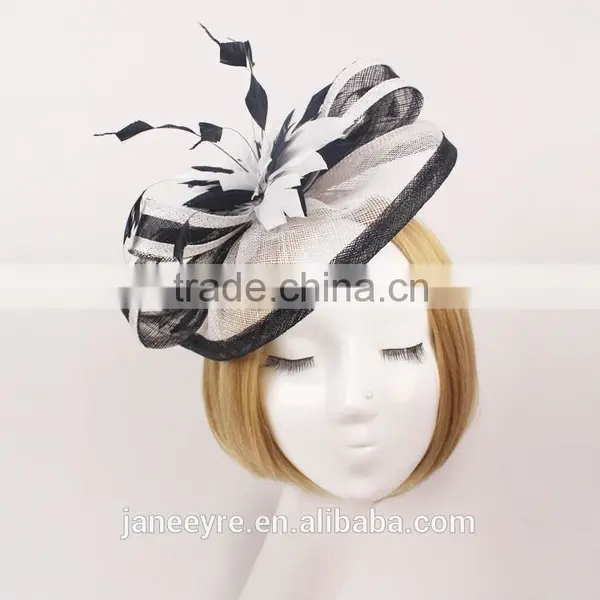 Wholesale Party/Church/Races White/Black Sinamay Base Fascinator Hat photo-3