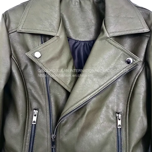 Women's Faux Leather Jacket Motocycle Biker PU Jacket photo-3