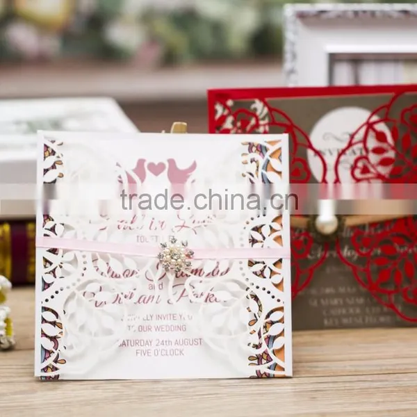 Latest Western Style Hollow Luxury White Laser Cut Wedding Invitations photo-6