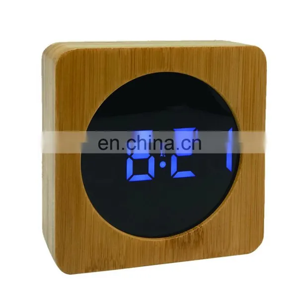 Promotional Modern Home Living Room Cloth Surface Electronic Desktop Digital Led Wooden Alarm Clock photo-3