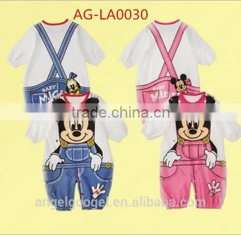 2015 New Factory Wholesale Bulk Cartoon Baby Solid Color Infant Rompers Organic Cotton AG-LA0028