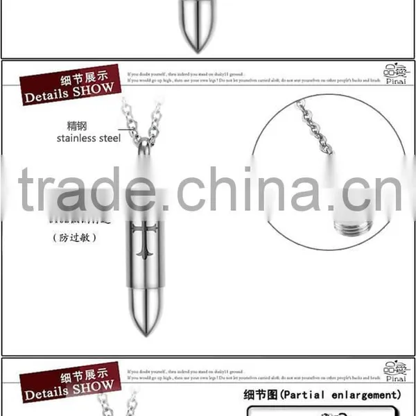 Titanium Stainless Steel Bullet Pendant Necklace Men's Design Can Open to Put Something in it photo-5