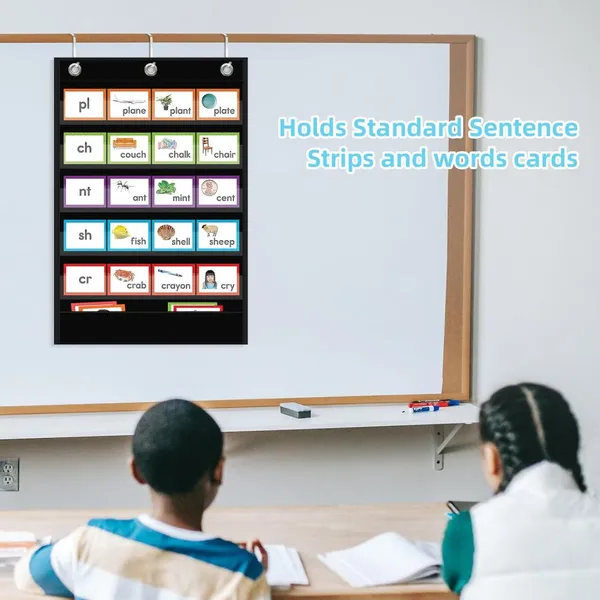 Standard Pocket Chart, Clear 5 Pockets Words Chart With Extra Storage Pocket for School Home Office Use, Word Wall and Sentence Strips photo-5