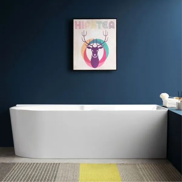 Modern Design Back to Wall Bath Tub Left Corner Small Acrylic Freestanding Bathtub Spa Hot Tub for Bathroom photo-2