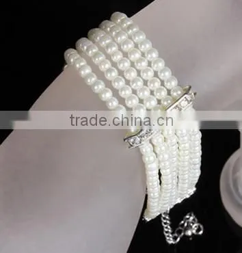Fashion Pearl Charm Bead Bracelet Rhinestone Layers Bracelet Wholesale photo-2