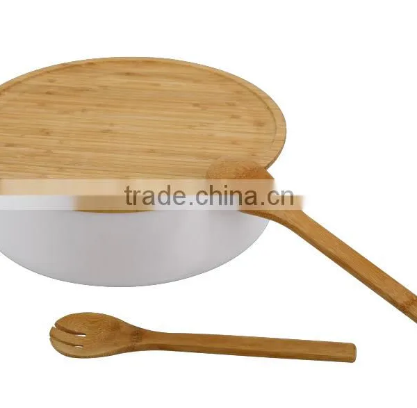 Hot Sell BPA Free Top Quality Salad Mixing Bowl Food Grade PP Bowl With Bamboo Lid Spoon and Fork photo-4