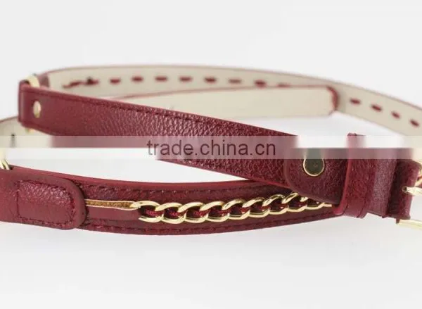 Hot Sale Women's Fashion Belt With High Quality Gold PU Leather& Gold Metal Chian for Jeans photo-2