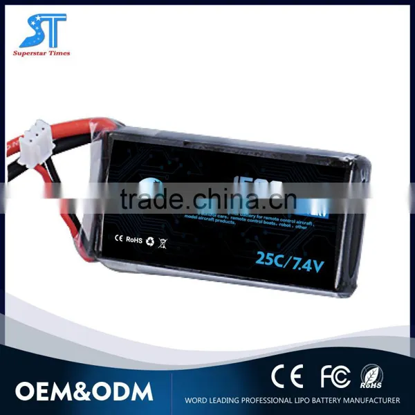 Wholesale Price Rechargeable 7.4V 1500mAh Lipo Battery 25C Lithium Polymer Battery With Connector