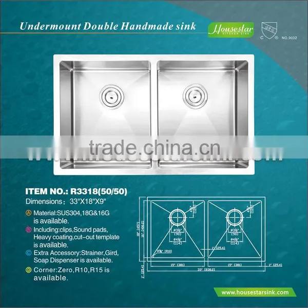 Modern Kitchen Designs Stainless Steel Double Bowl Handmade Kitchen Sink Undermount Sink With Cupc Certification photo-2