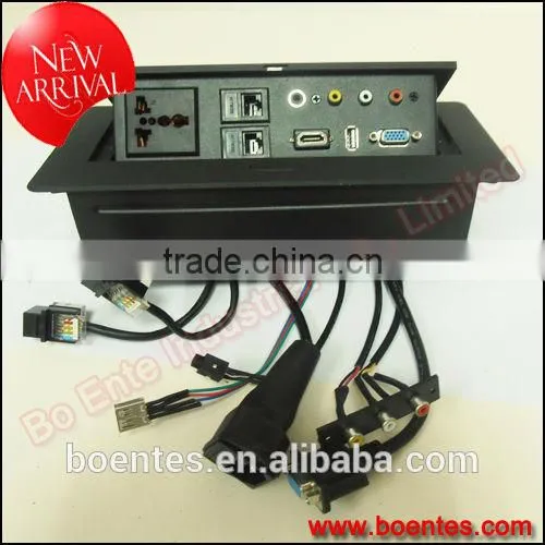Conference Table Conceal Socket for Desktop Button Pop Up Power Socket Box With VGA/HDMI Wires Connected Plug photo-2