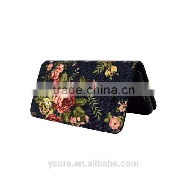 Flower Pattern Fabric Leather Phone Case For Asus Zenfone 2 With PVC ID and Credit Card Slots photo-5