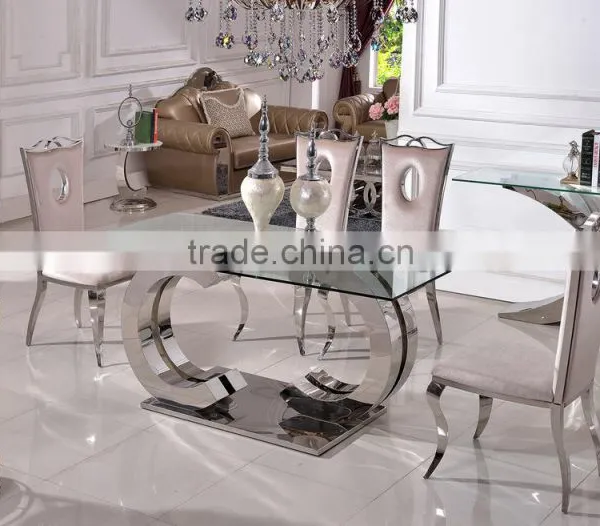 TH286-1 Modern Glass Top Stainless Steel Dining Table photo-3