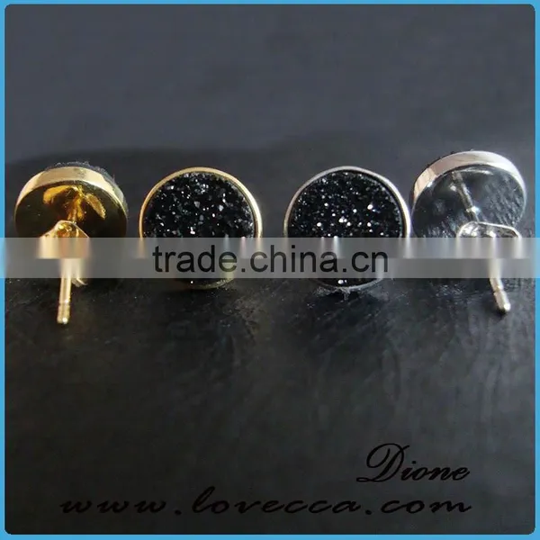 Factory Price 18k Gold Plated Black Druzy Earrings Drusy Stud Earrings photo-6