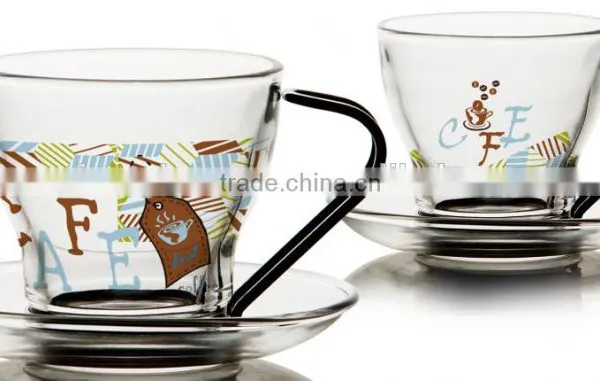 4oz 8oz Glass Coffee Mug With Saucer Handle Glass Coffee Cup With Saucer photo-3