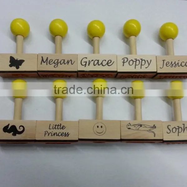 Custom Logo Kids DIY Craft Rubber Wooden Stamp With Ink Pad photo-2