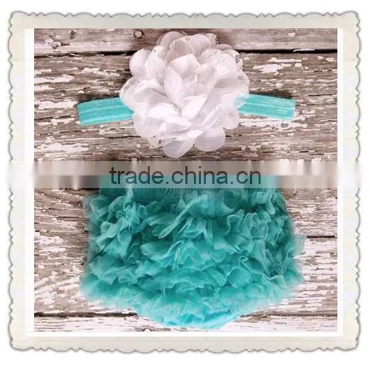 New Born Baby Bloomer 2 Pieces Set Cute Baby Clothing Set Pure Color Ruffle Bloomer Matching Floral Headband photo-5