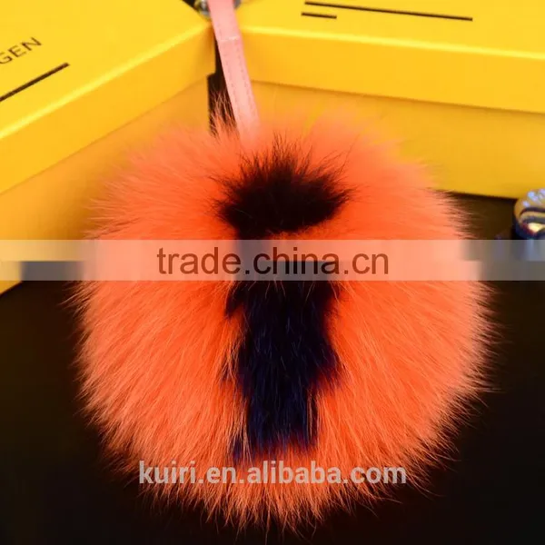 Fur Pom Pom Fluffy Heart Letter 15cm Big Real Full Pelt Fox Fur Ball Keychains Pluffy Bag Bug Women Bag Accessories photo-3