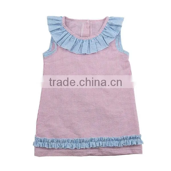 Latest Desigin Toddler Clothing Seersucker Sleeveless Dress Wholesale Icing Ruffle Dress photo-2