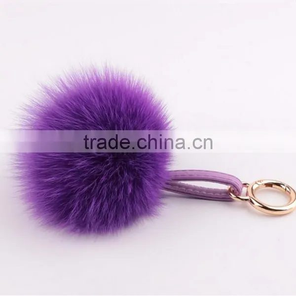 Myfur Genuine Fox Fur Pom Pom Keychain With Leather Strap Fashion Girls Bag Charm photo-4
