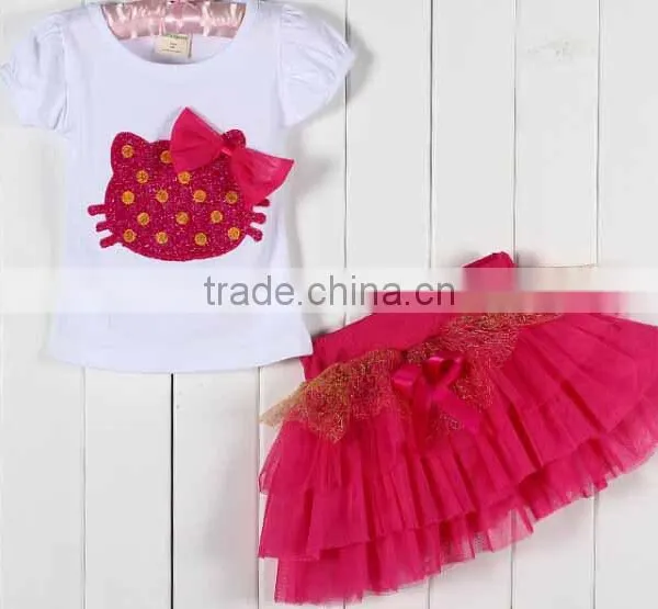 S80005T, Baby's Girls Kids Children's Suits,Girls Clothing Sets Lovely Big Flower T-shirt + Tutu Skirt 3D Bow Skirt photo-2