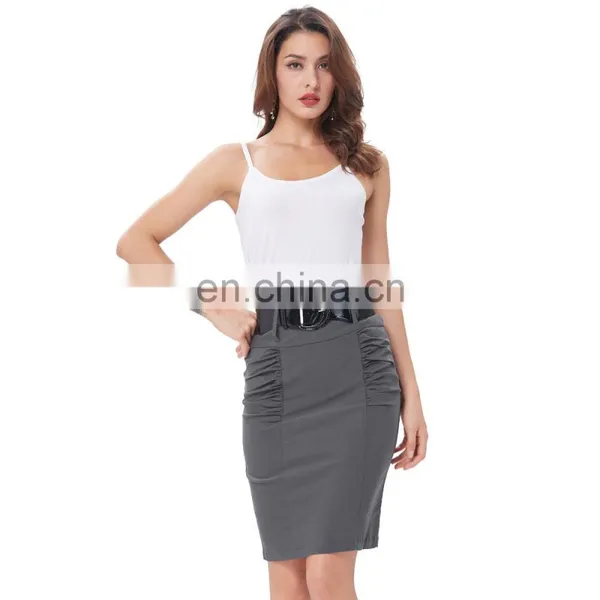 Kate Kasin Women's Shirred Detail High Stretchy Pencil Skirt In Grey Color KK000271-2 photo-2