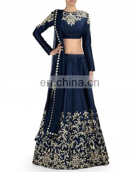 Midnight Blue Lengha Set With Zardozi Embroidery
